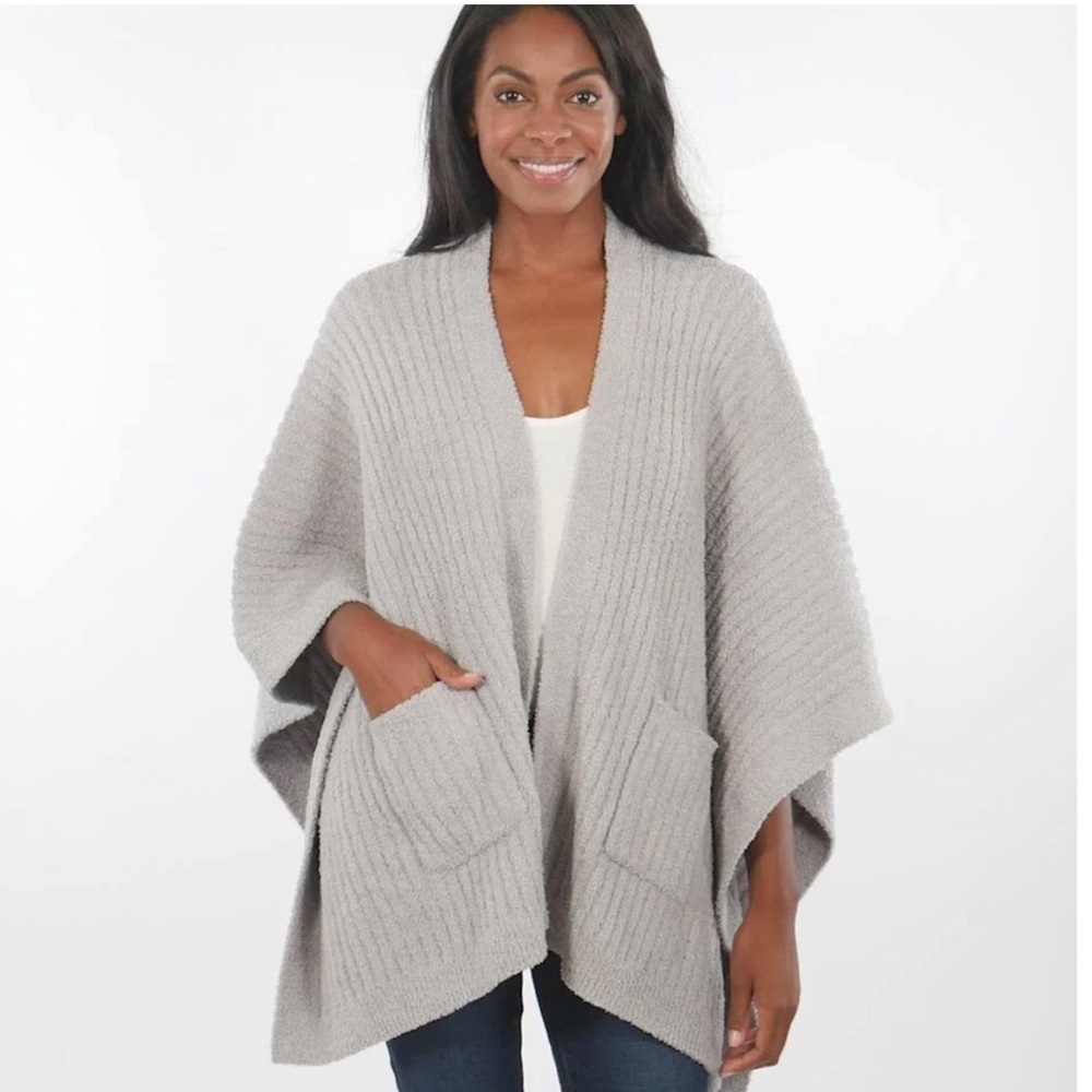 Stone shade not gray Shrug with Kimono Sleeves and Ribbed Knit